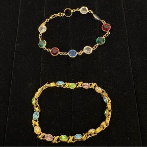 Lot of 2 Vintage Style Multicolor Rainbow Link Bracelets